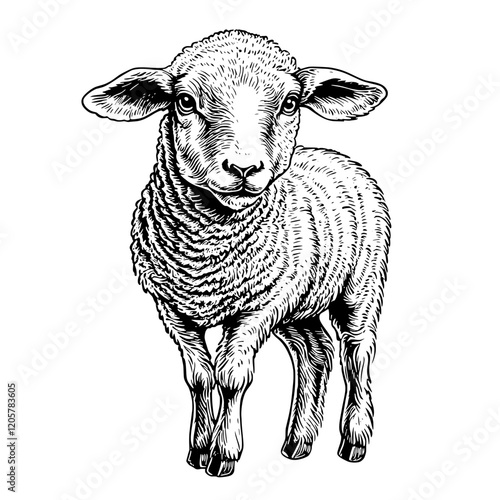 Sheep standing calmly in a grassy field at dawn with soft lighting highlighting its woolly texture and gentle expression. Generative AI