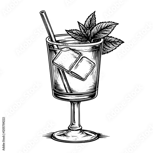 Refreshing glass of cold beverage with ice and mint leaves for a summer day. Generative AI