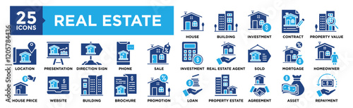 Real Estate icon collection set. Containing design investment, business, mortgage, home, finance, estate, property	