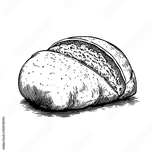 Warm baked bread roll resting on a flat surface, showcasing its golden crust and soft interior at a cozy bakery. Generative AI