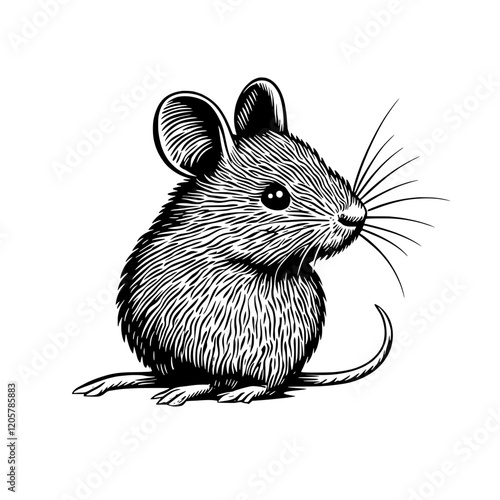 Detailed illustration of a mouse with intricate lines and shading showcasing its features and textures. Generative AI