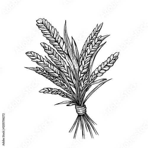 Wheat stalks tied together, symbolizing harvest and agriculture in a simple black and white style. Generative AI