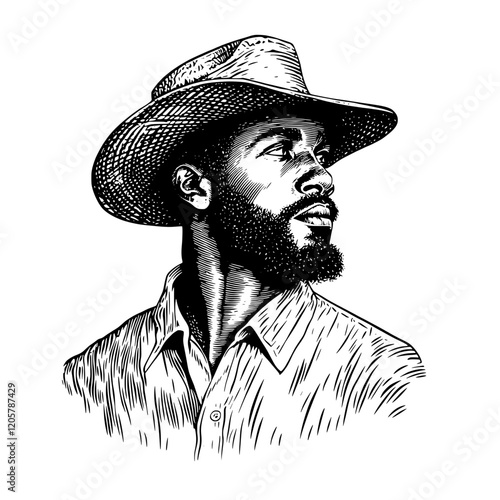 Portrait of a man wearing a straw hat, showcasing confidence and poise against a simple backdrop in a sunlit environment. Generative AI