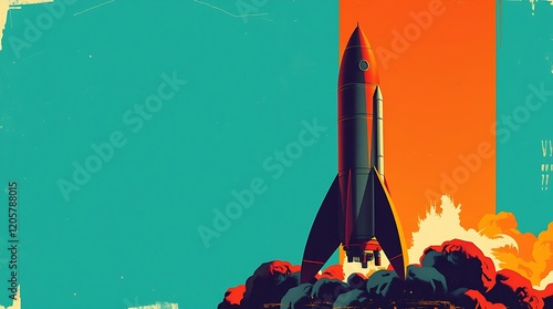Vintage Inspired Rocket Launch A Vibrant and Dynamic Space Concept, retro poster
