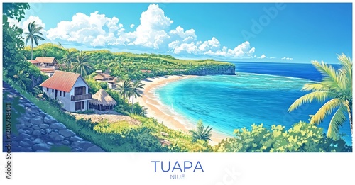 Tuapa Niue Travel Poster Flat Illustration Print Decor Gift Canvas Wall Art Gift photo