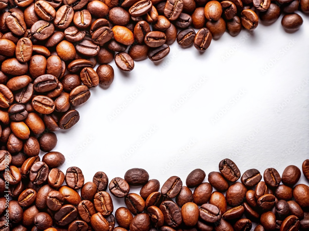 Coffee Bean Border, White Background, Texture, Copy Space - Stock Photo Coffee Bean Border, White Background, Texture, Copy Space - Stock Photo