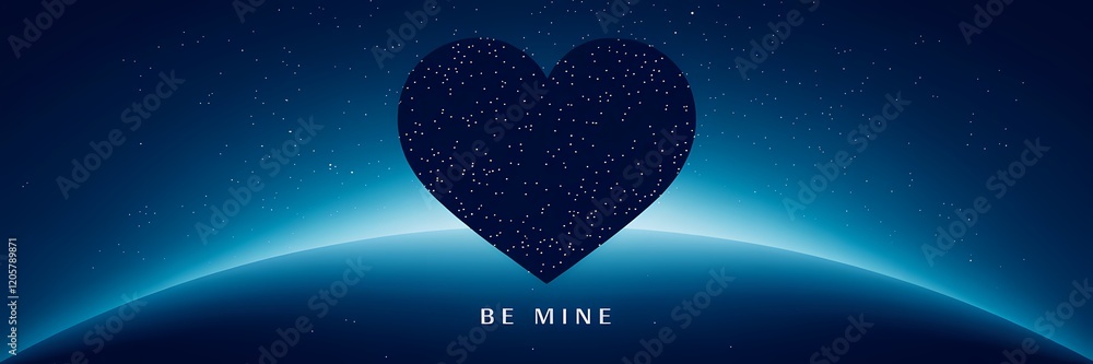 Fototapeta premium A 3D render of a creative minimalist Valentine's Day poster design with a space theme. There's a large heart made of stars floating in space. A line of text at the bottom says 
