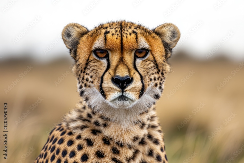 close-up of cheetah intense gaze with its face in focus and savannah blurred in background close-up of cheetah intense gaze with its face in focus and savannah blurred in background