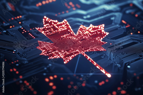 Digital Canada, microcircuit board, concept of global network and connectivity, international data transfer and cyber technology, worldwide business, information exchange and telecommunication
