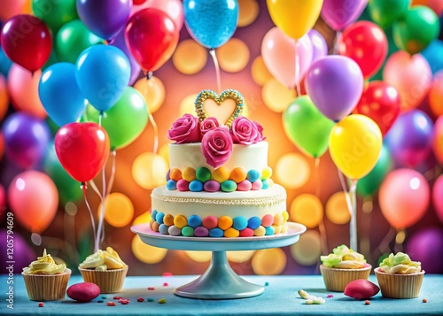 Colorful Hearts Balloon Frame Wedding Valentine's Day Love Decoration Stock Photo