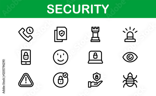 Premium Security Icons. Clean and Editable Vectors for Surveillance, Protection, Alarm Systems, and Cybersecurity Projects. photo