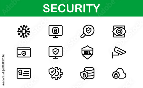 Premium Security Icons. Clean and Editable Vectors for Surveillance, Protection, Alarm Systems, and Cybersecurity Projects. photo