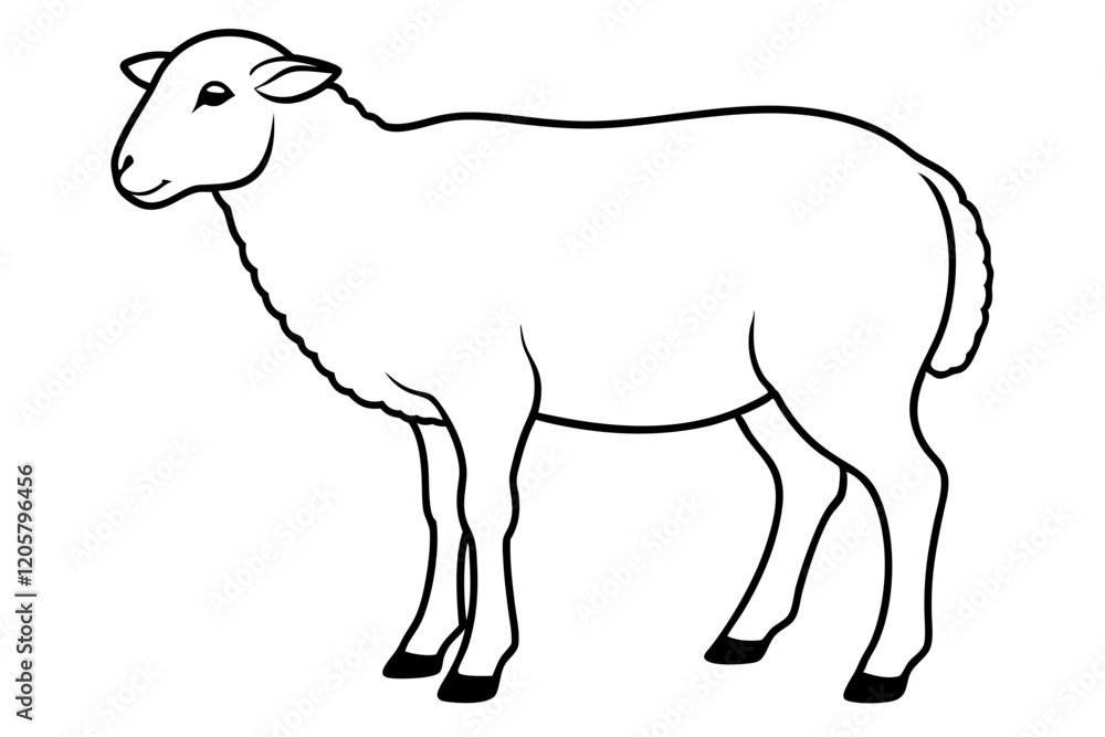 Sheep Silhouette Line Art on White -vector Illastration. Sheep Silhouette Line Art on White -vector Illastration.