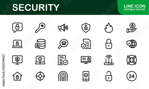 Premium Security Icons. Clean and Editable Vectors for Surveillance, Protection, Alarm Systems, and Cybersecurity Projects. photo