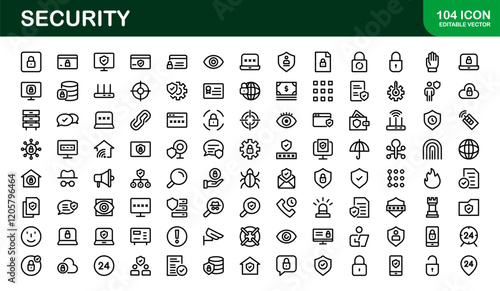 Premium Security Icons. Clean and Editable Vectors for Surveillance, Protection, Alarm Systems, and Cybersecurity Projects.