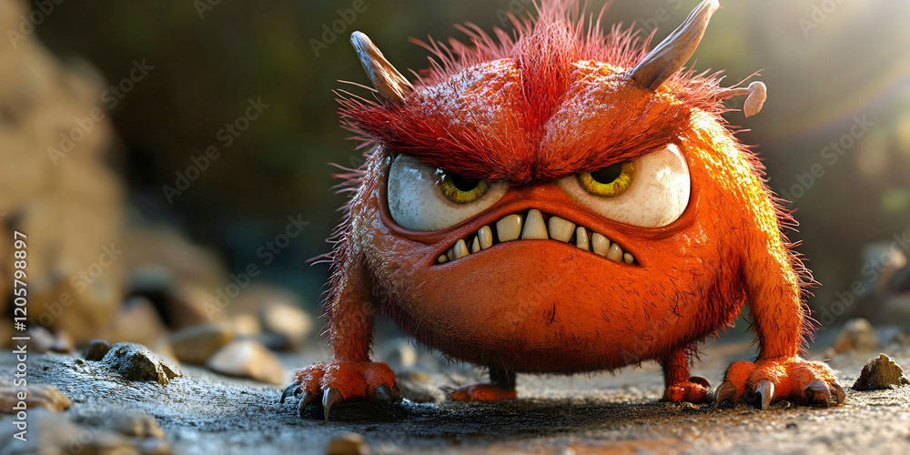 Fototapeta premium fluffy head monster with teeth showing, ai generated. 