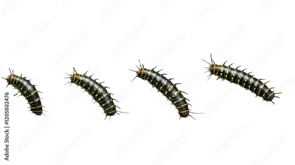 A close-up view of colorful caterpillars in a natural setting. transparent background A close-up view of colorful caterpillars in a natural setting. transparent background
