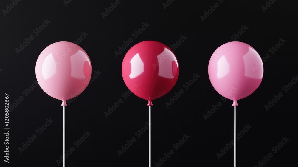 Three balloons are displayed on a black background. Three balloons are displayed on a black background.