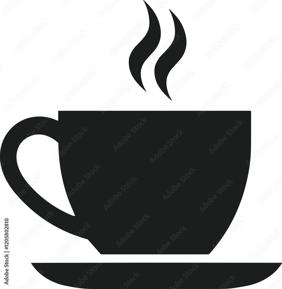 Hot Coffee Cup Silhouette with Steam Icon for Café Designs