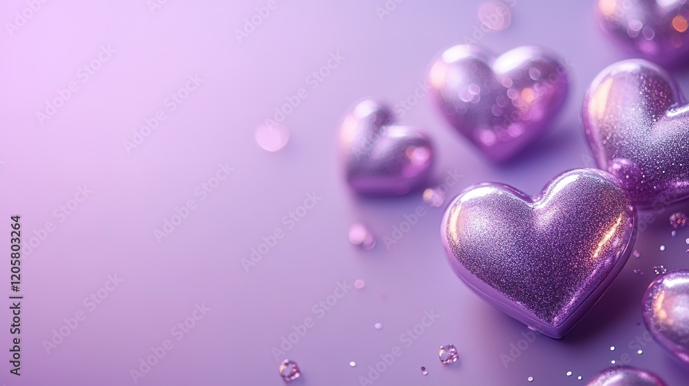 Obraz premium Shiny hearts on a lilac background 