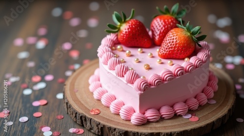 Wallpaper Mural Heart-Shaped Cake with Pink Frosting and Strawberries Torontodigital.ca