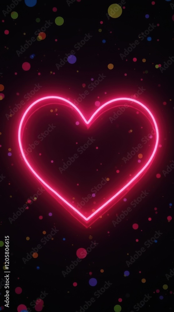 Fototapeta premium Glowing Neon Hearts with Confetti Frame