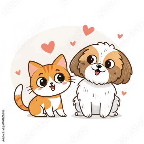 Pet Brand Logo Design Featuring Cute Orange Cat and Dog. Generative AI photo