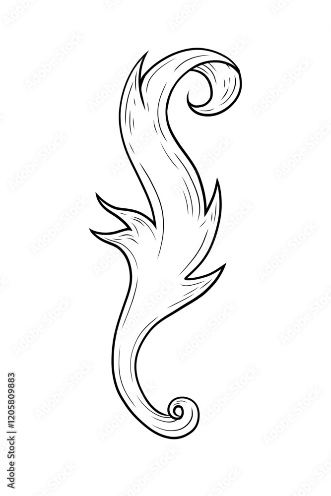 Vector illustration of monogram, baroque curl. Isolated single element, monogram in doodle style. Hand drawn vector graphics. Lineart, black and white drawing. Vector illustration of monogram, baroque curl. Isolated single element, monogram in doodle style. Hand drawn vector graphics. Lineart, black and white drawing.