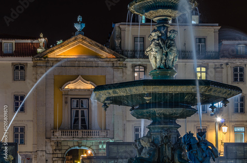 Night view of streets in the center of Lisbon, Portugal