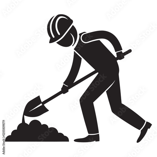 Safety sign depicting a worker with a shovel inside a triangle, commonly used to warn of construction or excavation work.