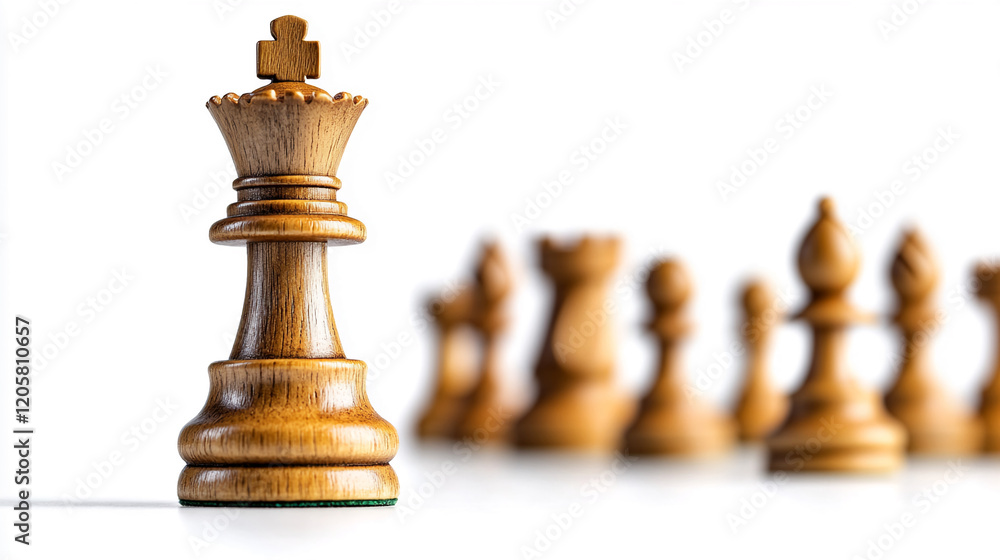 Wooden chess king piece in focus, with other chess pieces in the background Wooden chess king piece in focus, with other chess pieces in the background