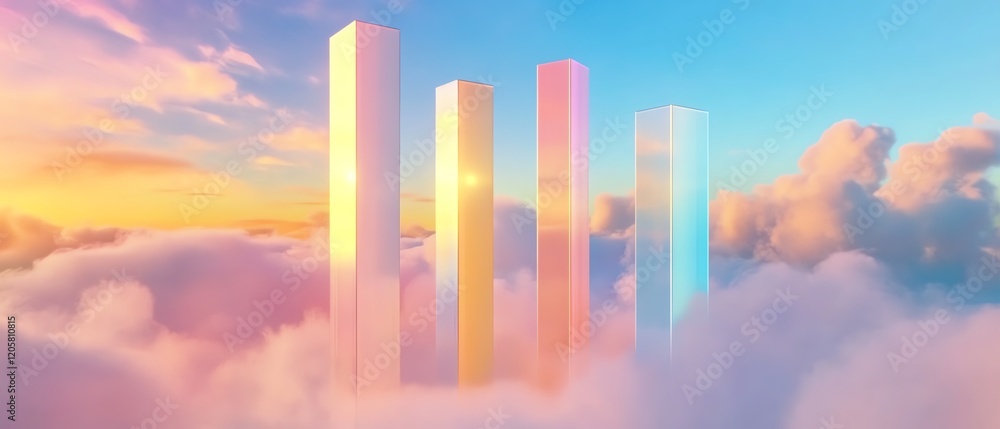 Fototapeta premium Aerial view of a minimalist fantasy world skyline