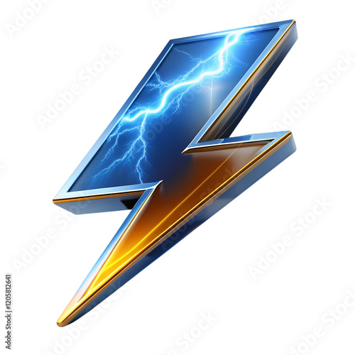 Dynamic 3D Thunder Icon: Energy, Lightning, Electric Power Bolt, Striking Design for Websites, Apps,