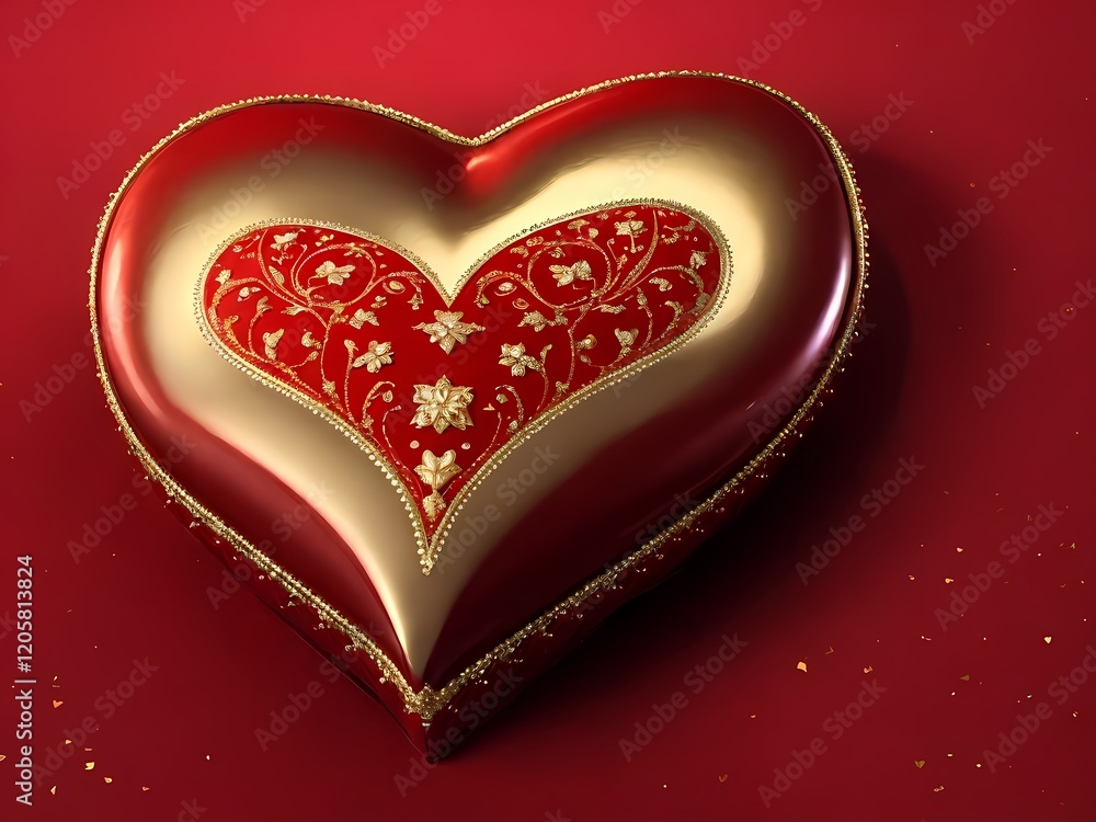 A red heart shaped with golden accents and floral design, valentine background A red heart shaped with golden accents and floral design, valentine background