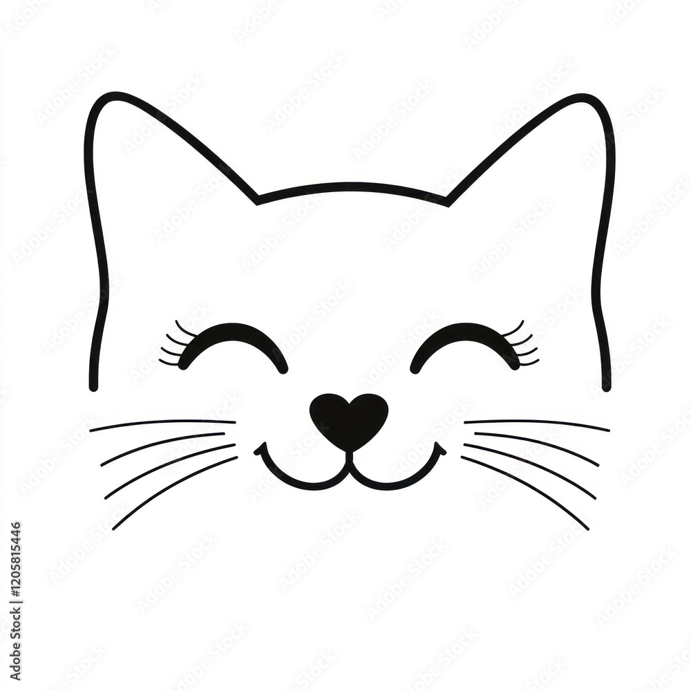 Happy cat face, simple illustration, white background, pet design Happy cat face, simple illustration, white background, pet design