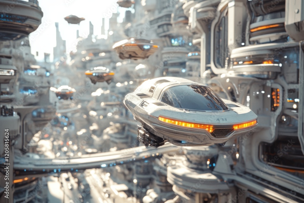 Futuristic Cityscape with Flying Cars Futuristic Cityscape with Flying Cars