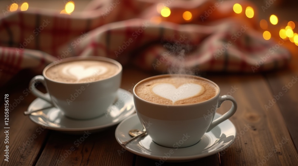 Cozy Coffee Setting with Foam Art Cozy Coffee Setting with Foam Art