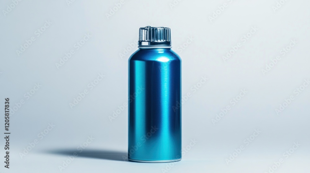 Blue metal bottle, studio shot, clean background, product mockup Blue metal bottle, studio shot, clean background, product mockup