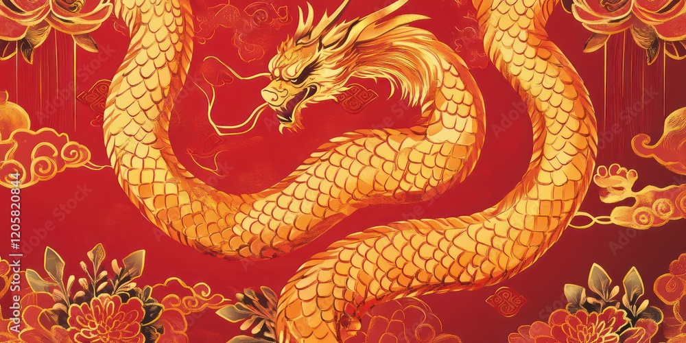 Obraz premium Golden Snake, wealthy, the snake‘s body shows the number 2025, 2025 Chinese New Year traditional patterns