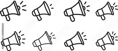 Loudspeaker megaphone icon set. Megaphone icon set. Electric megaphone with sound or marketing advertising. Megaphone icon, loud speaker icon