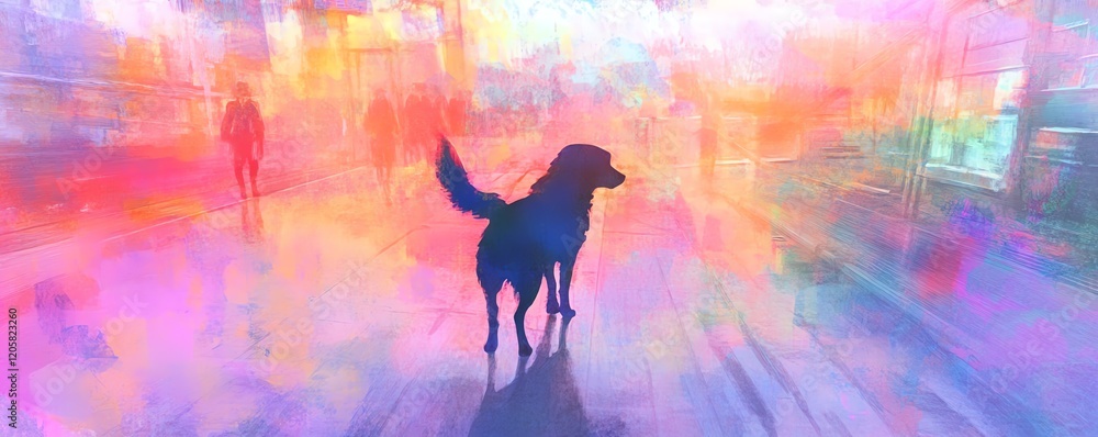 Fototapeta premium High-angle perspective of a curious dog exploring a surreal urban park