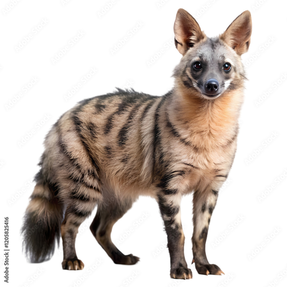 Striped Aardwolf Isolated on Pure White Background, Perfect for Wildlife Designs and Illustrations Striped Aardwolf Isolated on Pure White Background, Perfect for Wildlife Designs and Illustrations