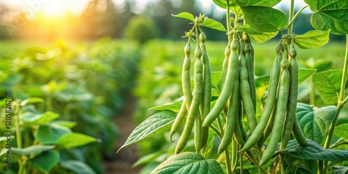 Green cluster beans plant growing in a field with tall stalks and leaves, surrounded by cyamopsis tetragonoloba seeds in various stages of growth , cluster beans, foliage photo