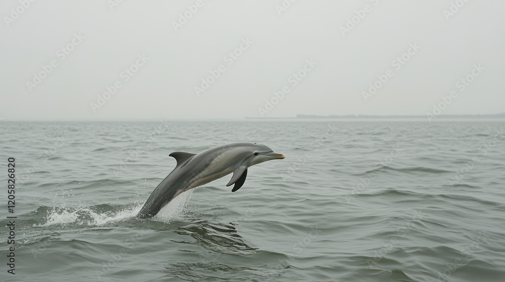 Fototapeta premium A dolphin leaps gracefully from the ocean water