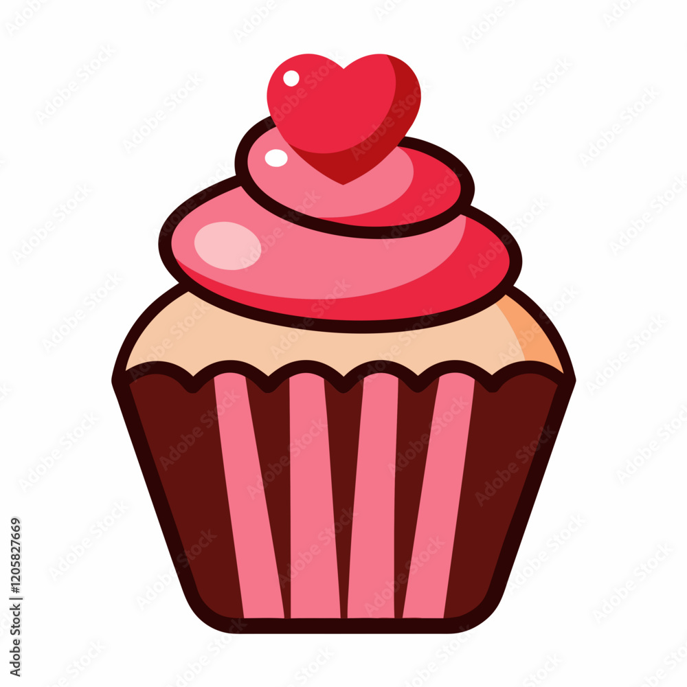 Cupcake with Heart Topping vector illustration white background Cupcake with Heart Topping vector illustration white background