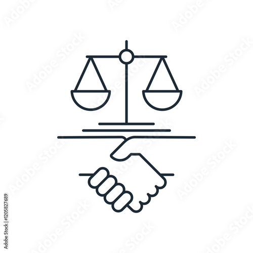 Legal, judicial agreement. Solving legal issues and problems.Vector linear icon isolated on white background.