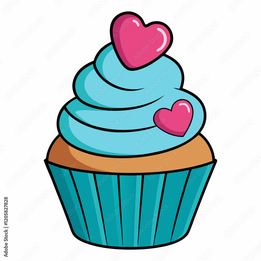 Cupcake with Heart Topping vector illustration white background Cupcake with Heart Topping vector illustration white background