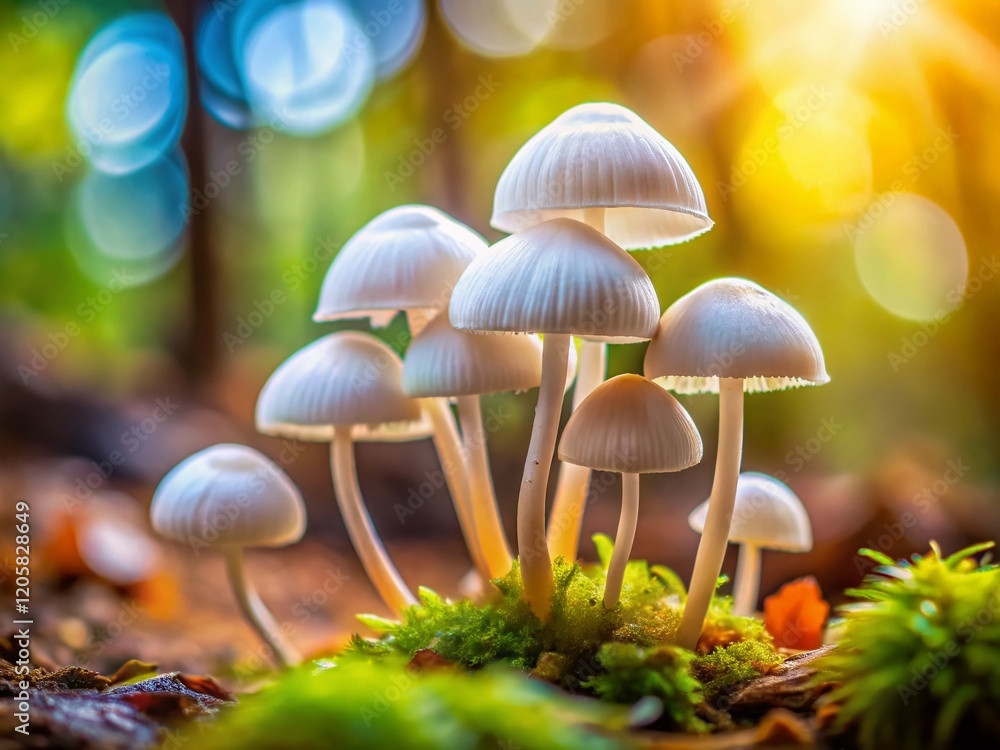 Fototapeta premium Delicate White Mushrooms Close Up - Nature Macro Photography