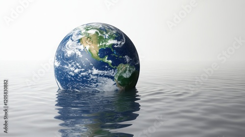 Globe Surrounded by Floodwaters Illustrating Sea Levels Rise