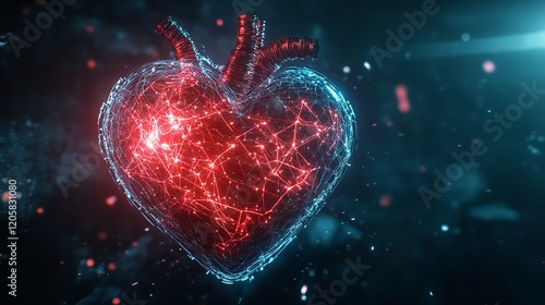 Digital Illustration of a Futuristic Heart with Glowing Connections

 photo